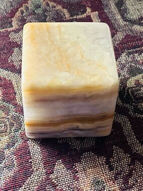 Vintage Onyx Cube Paperweight With Aztec Like Etching